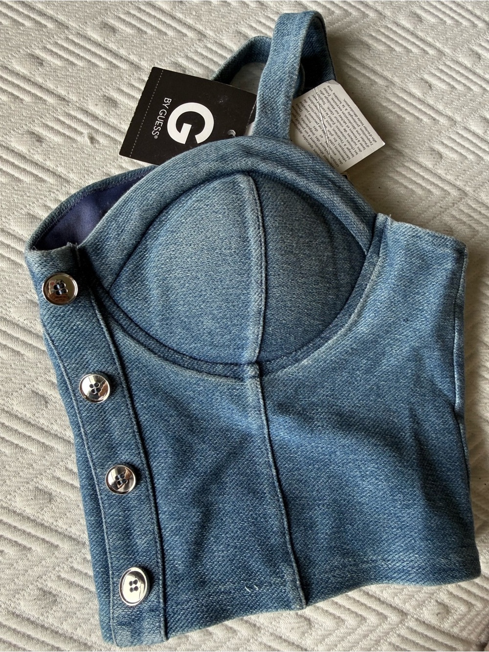 G by Guess Light Blue Denim Bustier Crop Top - Picture 3 of 5